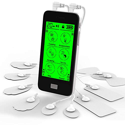 EUNON Touchscreen TENS EMS Unit Muscle Stimulator Rechargeable 24 Modes Dual Channel Apply 8 Pads at The Same Time Electronic Pulse Massager Machine Electrotherapy Device for Pain Relief Therapy