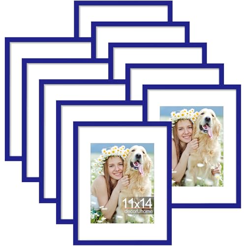 decorUhome 11x14 Picture Frame Set of 10, Display Photos 8x10 with Mat or 11x14 Unmatted for Picture Frames Collage Wall Decor, Royal Blue