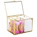 Produktbild Makeup Organisator Make-up Aufbewahrung Kosmetik Organizer Make Up Case Klar Baumwolle Ball Swab Halterung Messing Glas Schmuck Kosmetik Display Box Frisierkommode Desktop-Finishing Box mit 3 Fächern