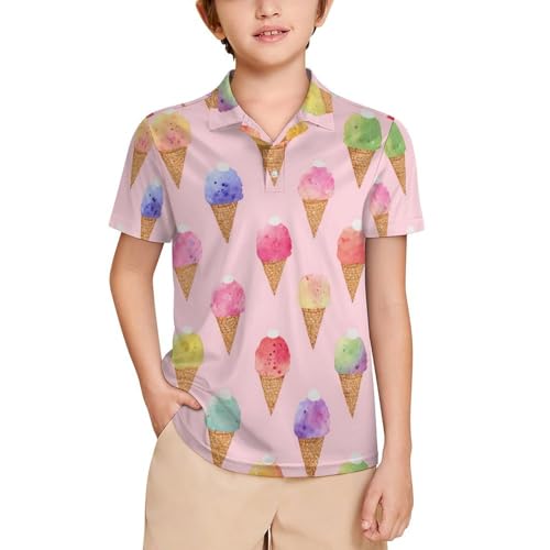 Boys' Classic Polo Shirts Short Sleeve Moisture-Wicking Golf & Tennis Shirts for Youth Teens Cute Ice Cream