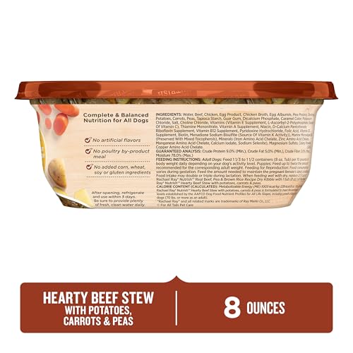 Nutrish Rachael Ray Wet Dog Food, Hearty Beef Stew with Potatoes, Carrots & Peas Recipe, 8 oz. Tub (Pack of 8)