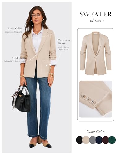 GRACE KARIN Blazer Damen Eleganter und Gemütlicher Strickmantel Dünne Atmungsaktive Jacke Aprikose L