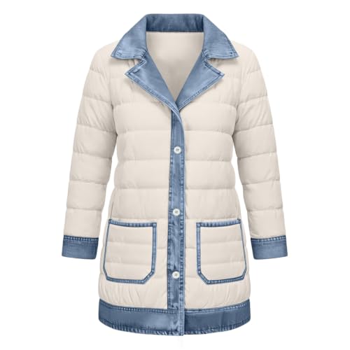 PXQIRMR Winter Coats for Women Denim Patchwork Quilted Puffer Jacket - image 5