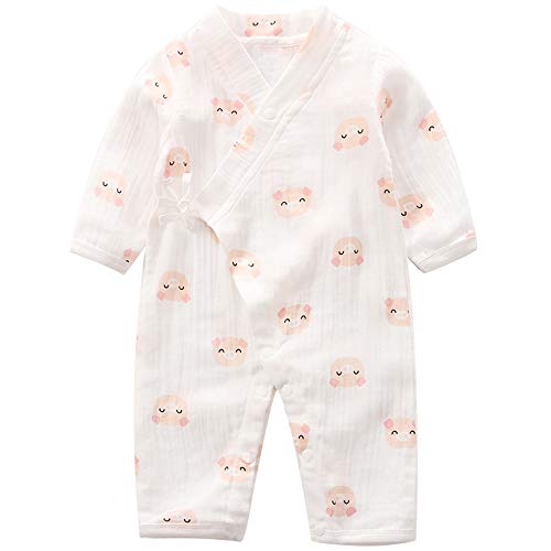Baby Kimono Romper Cotton Yarn Robe Newborn Infant Bodysuit Summer Japanese Pajamas (0-3M, Pig)