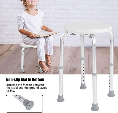 Shower Stools for Elderly, Shower Stools To Sit On Folding Shower Seat Plastic Seat For Shower, Round Shower & Bath Stools Aluminum Alloy Non-Slip Shower Chair, 7 Holes Height Adjustable 37-52.5cm