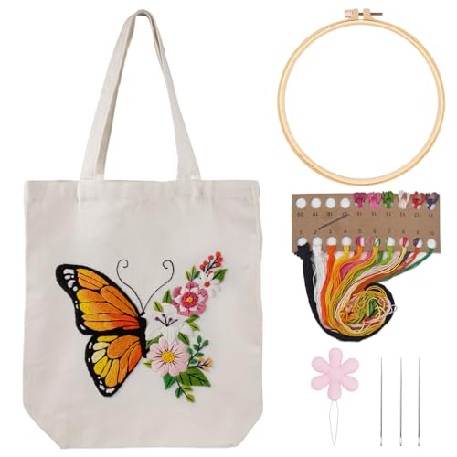 Butterfly flower pattern tote bag embroidery kit
