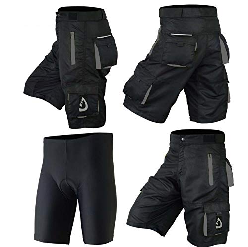 Deckra Mens Cycling Shorts MTB Mountain Biking Bike Padded Liner Shorts (as1, Alpha, m, Regular, Regular, Black/Grey (Ar-1))