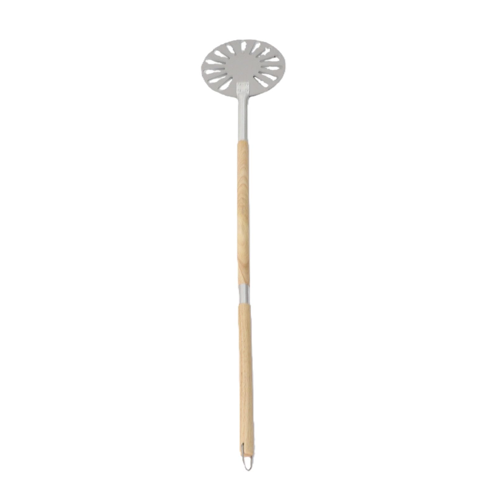 Fabater Pala Giratoria para Pizza de Acero Inoxidable de 9 Pulgadas, Pala Giratoria para Pizza de Metal Perforado con 2 Mangos Largos de Madera, Espátula para Liviana para Horno, Agarre Aislado