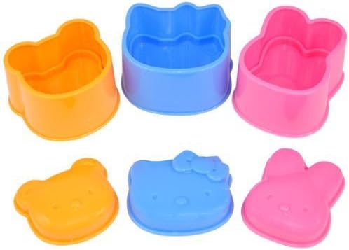 Cute 3pcs Set Pink Kitty Yellow Rabbit Blue Bear Bento Lunch Box Sushi Rice Cutter Mold