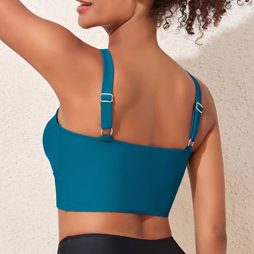 Hilor Women's Underwire Bikini Tops Longline Push Up Swim Top Sexy Midkini Swimsuit Bathing Suit Tops3