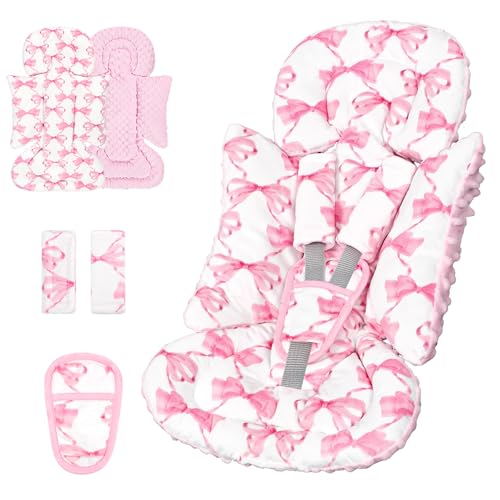 Image of Infant Car Seat Insert, Soft Baby Car Seat Head & Body Support for Girl Boy, Reversible Newborn Preemie Carseat Insert Cushion with 3 Straps Pads, Fits Car Seat, Stroller, Swing, Bouncer, Pink Bow