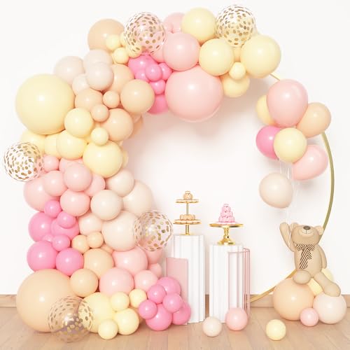 Image of Amandir 153pcs Pink and Yellow Balloon Arch Garland Kit Different Sizes