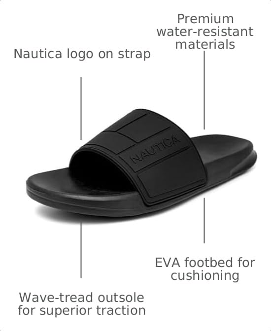 Image of Nautica Men's Open Toe Slide Sandals - Comfortable Indoor & Outdoor Shower Slippers