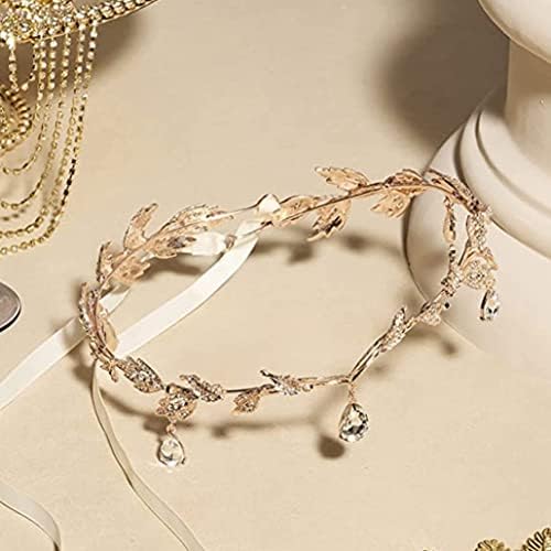Obelunrp Feen-Diadem Stirnband - Kristallblatt Hochzeit Kopfschmuck Gold & Silber