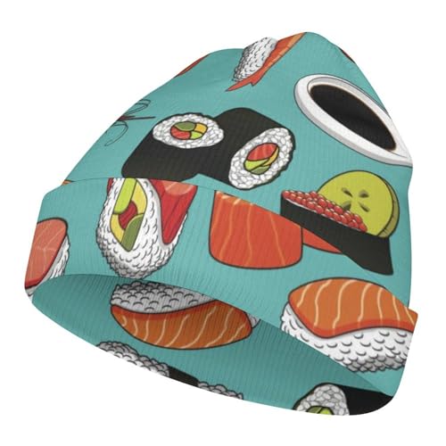 Sushi Pattern Kawaii Japanese-Style Kids Beanie Hat for for Girls Boys Children Cap Winter Knitted Chemo Cancer Headwear Accessories Gifts Decoration Black