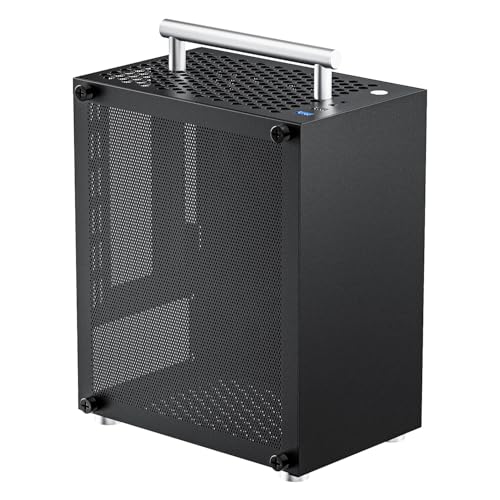 Mini ITX PC Case, Support SFX SFX-L PSU, 70mm CPU Cooler & 206mm GPU, Portable Small Form Factor Computer Case with Detachable Handle, Black