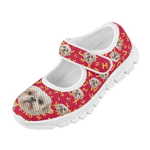 Puppy Print Mary Jane Shoes for Girls Toddler Dress Shoes Breathable Running Tennis Sneaker School Mesh Barefoot Shoes - Main Image