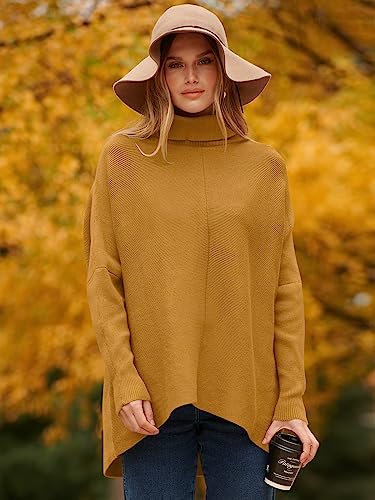 Image of ANRABESS Womens Casual Fall Sweater Turtleneck High Neck Batwing Sleeve Oversized Sweater Dress