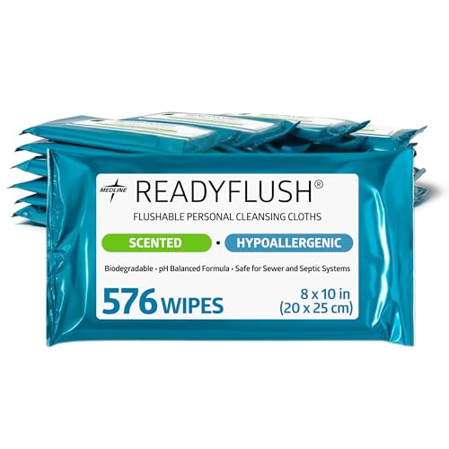 Medline Readyflush Biodegradable Flushable Wipes, 576 wipes (24 pack of 24 wipes)