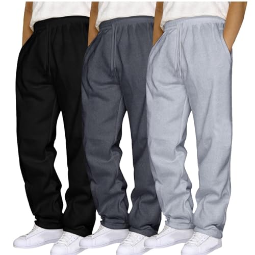 3Pack Baggy Sweatpants Men Wide Leg Elastic Waist Workout Athletic Joggers Open Bottom Casual Trousers with Pockets2