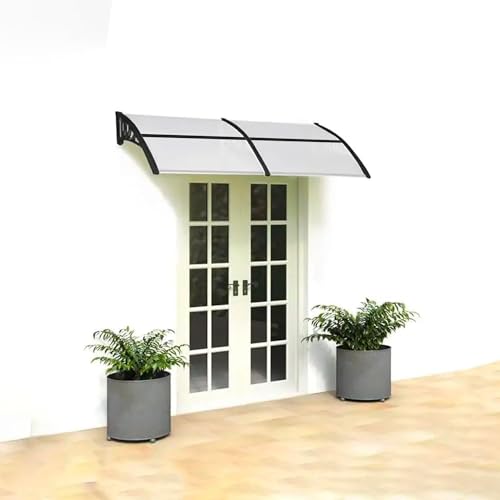 Vordach für den Außenbereich, 100 x 150 cm, aus transparentem Polycarbonat, Sonnendach und Regenschutz, Robustes Dach aus schwarzem ABS-Kunststoff, Vordach für Eingangstüren – einfach zu montieren