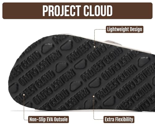 Image of Project Cloud Kids Sandals 100% Genuine Leather - Natural Cork Footbed Non-Slip Slides for Kids - Lightweight Boys & Girls Sandals - Water-Resistant Girls & Boys Sandals