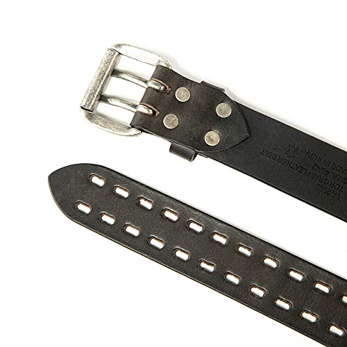 BG247 Men's Handmade Leather Casual Belt with Double Prong Buckle3