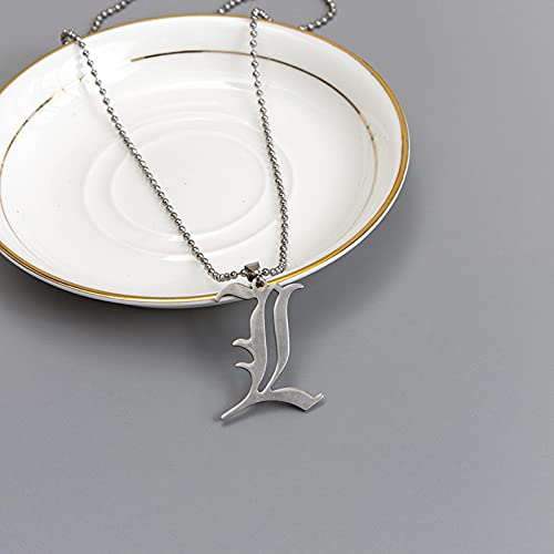 pendantmen pendantnecklaces for womenDeath Note L Lawliet Necklace Stainless Steel Old English Letter Pendant Beads Chain Necklaces Cosplay Accessories4