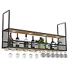 Retro Wijnrek Aan de Muur, Wijnrek Aan Het Plafond, Met Schijnwerpers Metalen Wand Hangende Wandplank Flessenrek Kan…