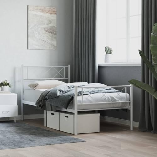 UJCHVHN Armazón de cama de metal sin colchón con estribo blanco 75 x 190 cm, camas y accesorios, camas y marcos de cama