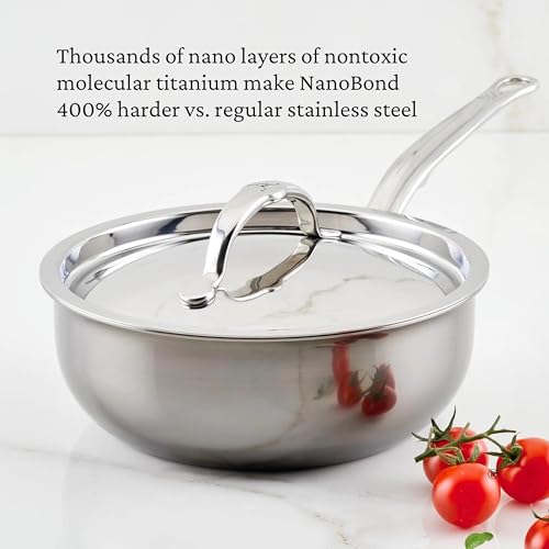 Image of Hestan - NanoBond Collection - Titanium Stainless Steel Saucier Pan with Lid, Induction Cooktop Compatible, 2-Quart