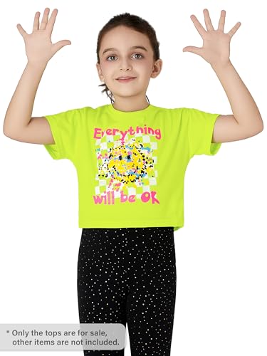 Stylish Graphics Bright Base Color - Cute Crop Top for Little & Big Girls - Summer T-Shirt Clothes Tween Size 6-184