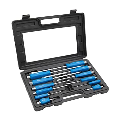 ROTATION 12PCS Magnetic Go-Thru Screwdriver Set, 6 Phillips and 6 Flat Head Tips Screwdriver for Fastening, Chiseling and Loosening Seized Screws, Multi-purpose Budget Set Cover