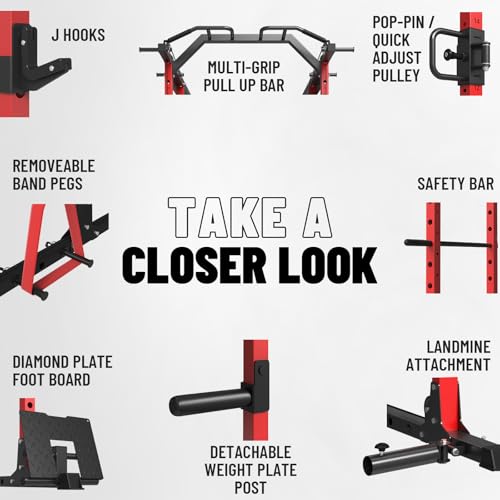 Image of Mikolo Power Cage, Power Rack with Cable Crossover System, 1500LBS Squat Rack with LAT Pull Down System, Workout Cage with Pulley System for Fitness Home Gym