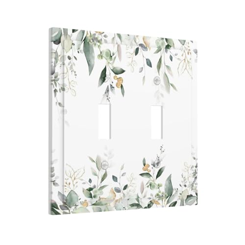 Decorative Switch Plate Covers Rustic Ink Green Eucalyptus Leaves Sage leaf 2 Gang Light Switch Cover Plate Unique Double Toggle Wall Plate Light Switch Covers for Bedroom Home Decor