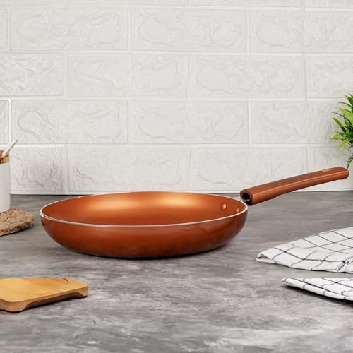Image of Kreme Sonet Non Stick Frying Pan, 24 cm Diameter, Low Oil Cooking, Easy to Clean, Induction and Gas Compatible, PFOA Free, Cooking, Frying, cookware, Bronze