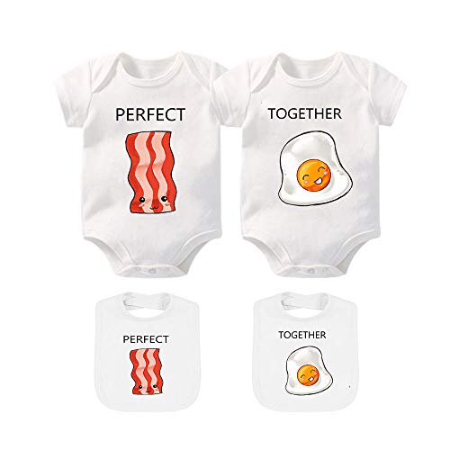 YSCULBUTOL Baby Twin Bodysuit Perfect Together Twin Best Friend Bacon Eggs Twins Set