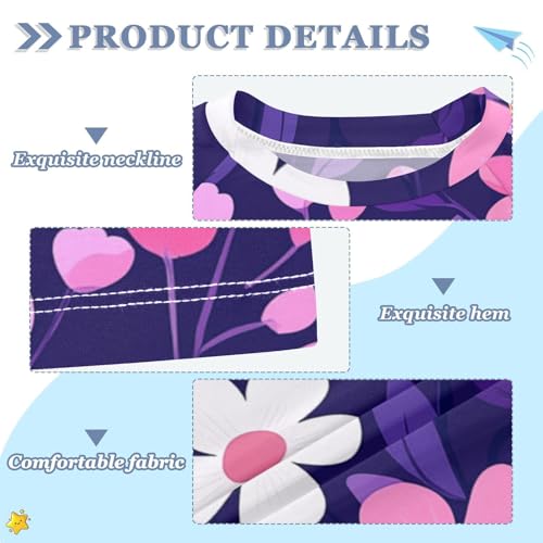 Boys Short Sleeve T-Shirts Flower Purple Cartoon Rashguard Kids Swim Shirts Sun UPF 50+3