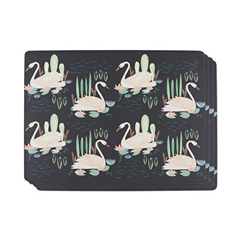 Now Designs 1777048aa Cork-Backed Hard Placemats Set of Four Swan Lake 4 Count