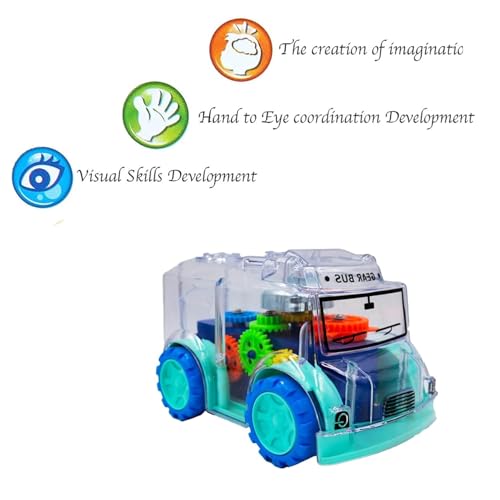 Image of ToyBharat Gear Bus Toy with Friction Power, Multicolour Body, Transparent Design, Moving Gears, and Lights, for Kids Aged 1-6 Years. Safe, Non-Toxic, and no Batteries Needed.