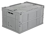 Mount-It Folding Plastic Storage Crate, Collapsible Utility Distribution Container with Attached Lid, 65L Liter Capacity (MI-908), Pack of 1