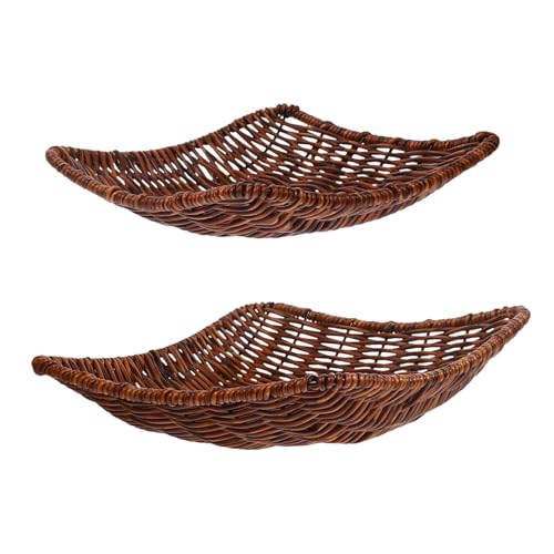 OUNONA 2Pcs Woven Food Storage Baskets Stylish Household Sundries Baskets for Home Decor Picnic Organizing Design