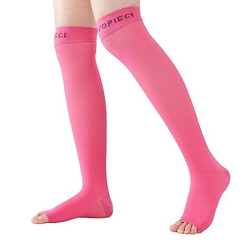 Image of 15-20mmHg Open Toe Compression Socks Pink Toeless Compression Socks for Reduce Swelling and Alleviates Varicose Veins L