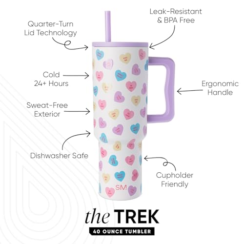 Image of Simple Modern Valentine's Day 40 oz Tumbler with Handle and Straw Lid | Gifts for Her | Insulated Reusable Stainless Steel Water Bottle Travel Mug Cupholder Use | Trek Collection | Word Hearts