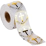 Religious Stickers – 500-Count Gold Foil Cross Stickers, Cross Design Round Labels with Gold Foil Finish, Envelope Seals, Party Favors, 1.5 Inches in Diameter