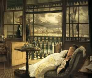 Peinture à l'huile A Passing Storm par Tissot, reproduction d'art sur toile de prestige 20x25 cm