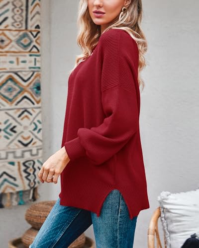 Image of Imily Bela Womens Oversized Tunic Sweaters Fall Slouchy Long Sleeve Ribbed Knit Side Slit Pullover Jumper