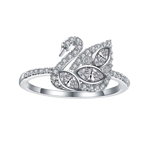 SilverDia 2 Ct Marquise Swan Diamond Delicate Bird Inspire Solitaire Bezel Bridal Engagement Ring For Women 14K White Gold Plated Minimalist Silver Or Gold Ring 925 Sterling Silver Handmade Ring Gift