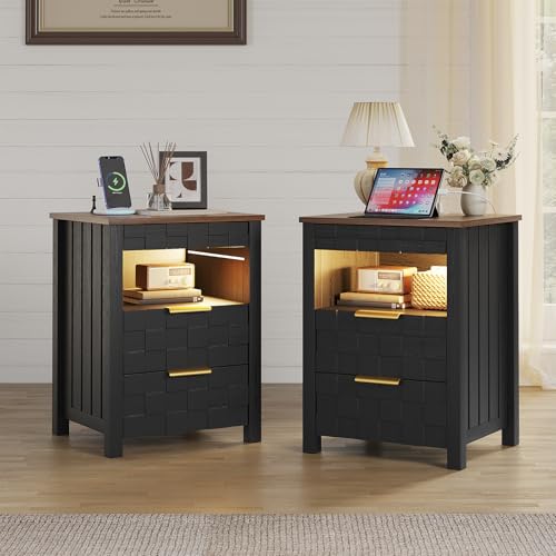 WEQUB Nightstand with Charging Station, 3 Drawers, Gun Drawer, Black - image 9