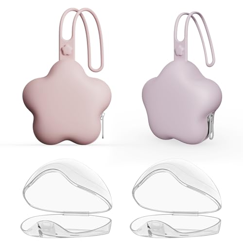 Image of 4 Pack Pacifier Holder Case,2pcs Silicone Portable Pacifier Pouch and 2pcs Transparent Nipple Holder Case Container, On-the-GO Pacifier Storage Container Box ,BPA Free, Easy to Clean（Pink+Purple）